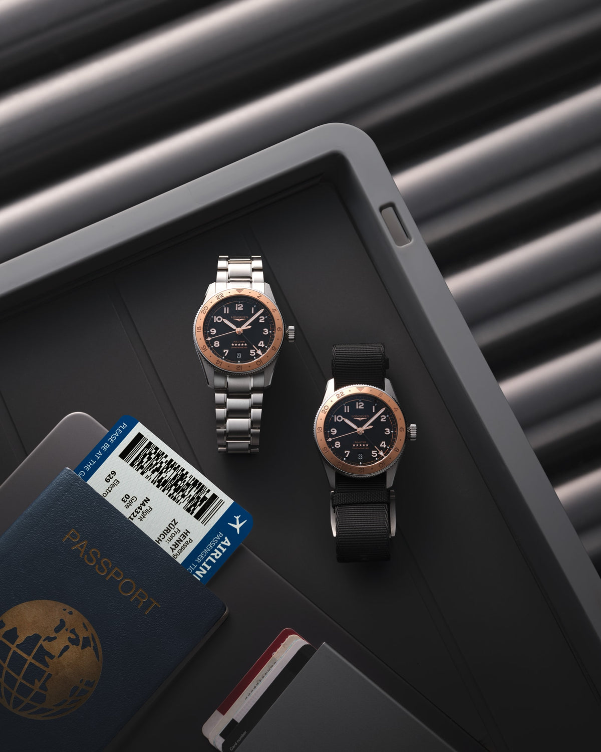 [SIMCHA-TOP500:LONGINES:L3.803.5.53.6:10] LONGINES SPIRIT ZULU TIME 1925 L3.803.5.53.6 Automatic, Stainless steel and rose gold 18 carats cap 200, Black matt, Bracelet Watch - Extra picture 2