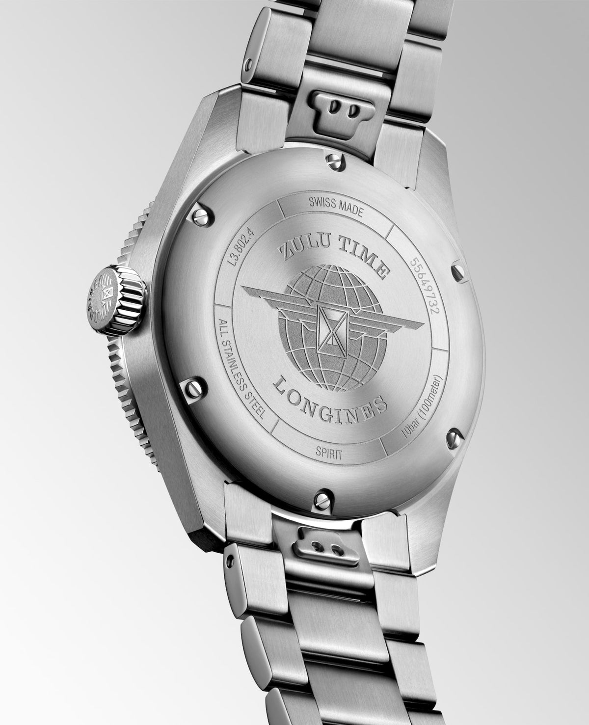 [SIMCHA-STANDALONE:L3.802.4.63.6:07] Longines Spirit Zulu Time 39.00 mm Automatic Anthracite Dial Stainless steel Bracelet Watch – L3.802.4.63.6 – LONGINES SPIRIT ZULU TIME L3.802.4.63.6 Automatic, Stainless steel and ceramic bezel, Anthracite, Bracelet Watch - Watch back