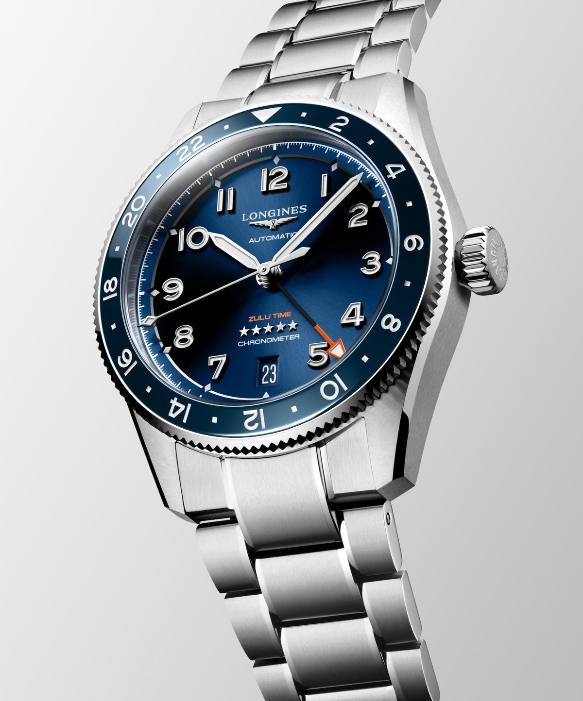 [SIMCHA-STANDALONE:L3.802.4.93.6:04] Longines Spirit Zulu Time 39.00 mm Automatic Sunray blue Dial Stainless steel Bracelet Watch – L3.802.4.93.6 – LONGINES SPIRIT ZULU TIME L3.802.4.93.6 Automatic, Stainless steel and ceramic bezel, Sunray blue, Bracelet Watch - Watch face