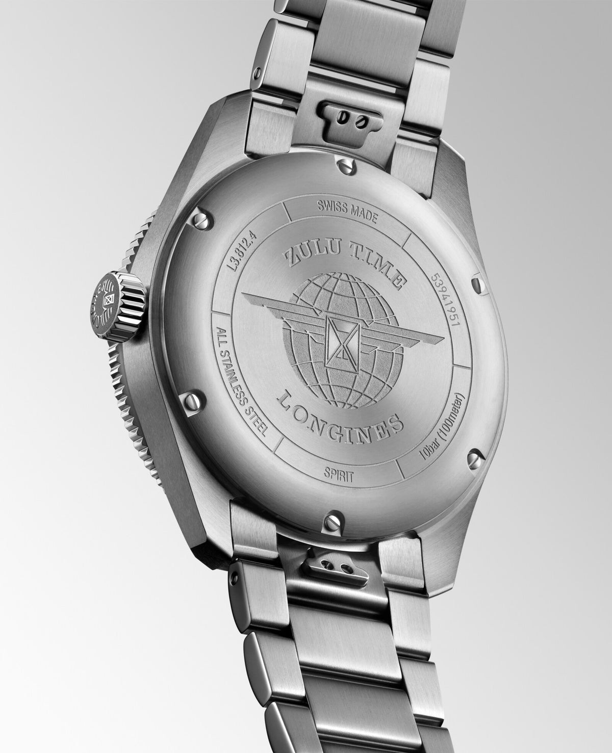 [SIMCHA-TOP500:LONGINES:L3.812.4.60.6:05] LONGINES SPIRIT ZULU TIME L3.812.4.60.6 Automatic, Stainless steel and ceramic bezel, Anthracite, Bracelet Watch - Watch back