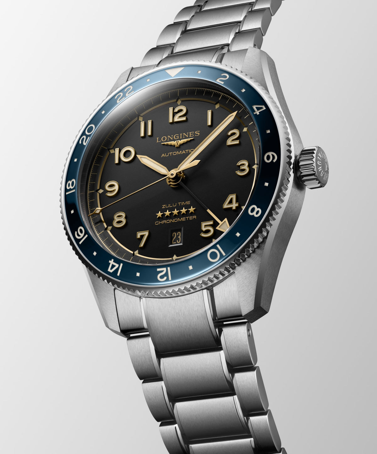 [SIMCHA-TOP500:LONGINES:L3.812.4.60.6:04] LONGINES SPIRIT ZULU TIME L3.812.4.60.6 Automatic, Stainless steel and ceramic bezel, Anthracite, Bracelet Watch - Watch face