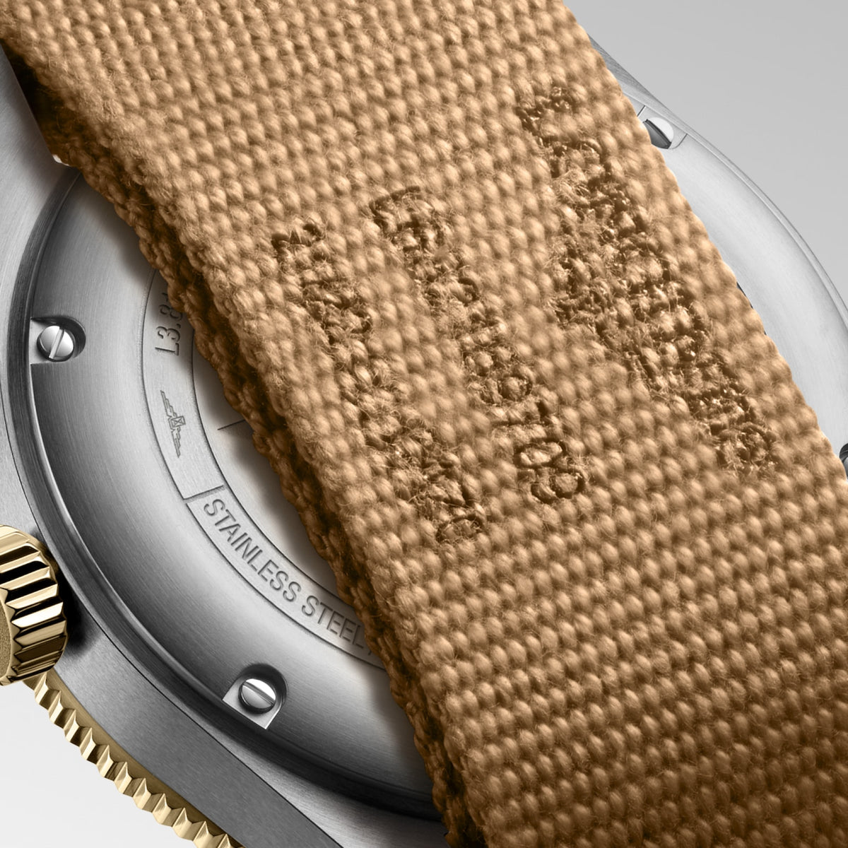 [SIMCHA-TOP500:LONGINES:L3.812.5.53.9:04] LONGINES SPIRIT ZULU TIME L3.812.5.53.9 Automatic, Stainless steel and 18 karat yellow gold cap 200, Anthracite, Strap Watch - Back close up