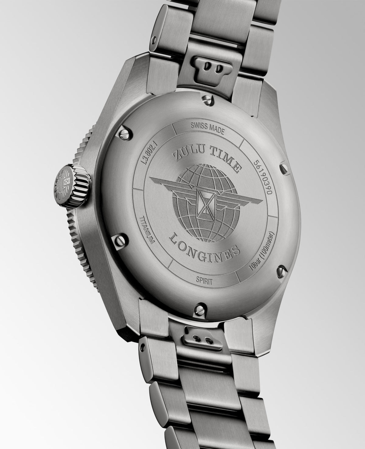 [SIMCHA-TOP500:LONGINES:L3.802.1.53.6:05] LONGINES SPIRIT ZULU TIME TITANIUM L3.802.1.53.6 Automatic, Titanium and ceramic bezel, Anthracite, Bracelet Watch - Watch back