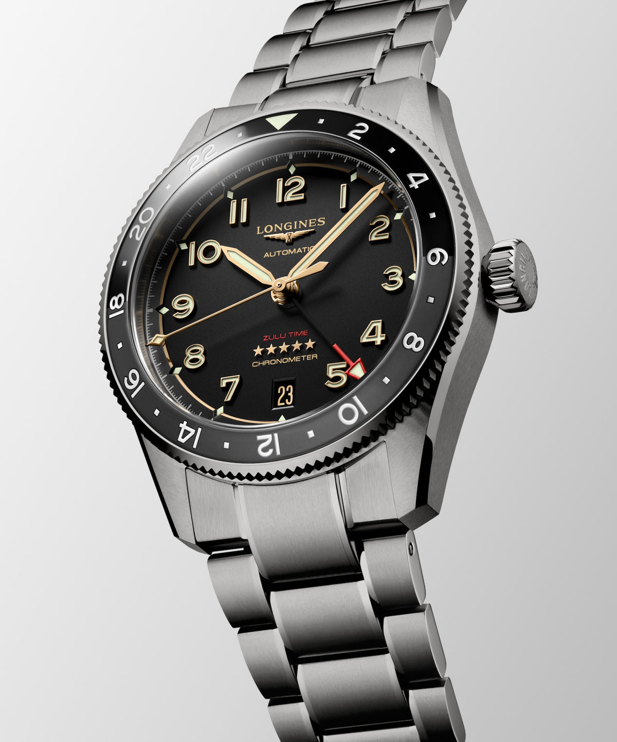 [SIMCHA-TOP500:LONGINES:L3.802.1.53.6:04] LONGINES SPIRIT ZULU TIME TITANIUM L3.802.1.53.6 Automatic, Titanium and ceramic bezel, Anthracite, Bracelet Watch - Watch face