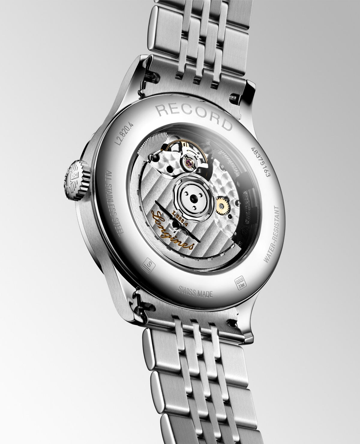 [SIMCHA-OFFICIAL-GALLERY:L2.820.4.11.6:04] Longines Record 38.50mm Automatic White matt Dial Stainless Steel Bracelet Watch — official gallery view 4