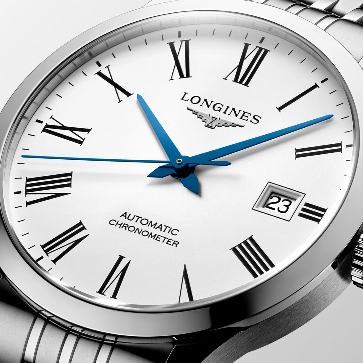 [SIMCHA-OFFICIAL-GALLERY:L2.820.4.11.6:02] Longines Record 38.50mm Automatic White matt Dial Stainless Steel Bracelet Watch — official gallery view 2