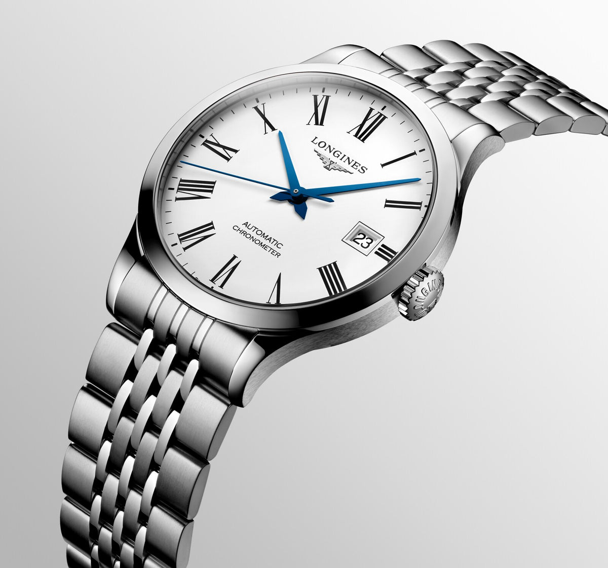 [SIMCHA-OFFICIAL-GALLERY:L2.820.4.11.6:05] Longines Record 38.50mm Automatic White matt Dial Stainless Steel Bracelet Watch — official gallery view 5