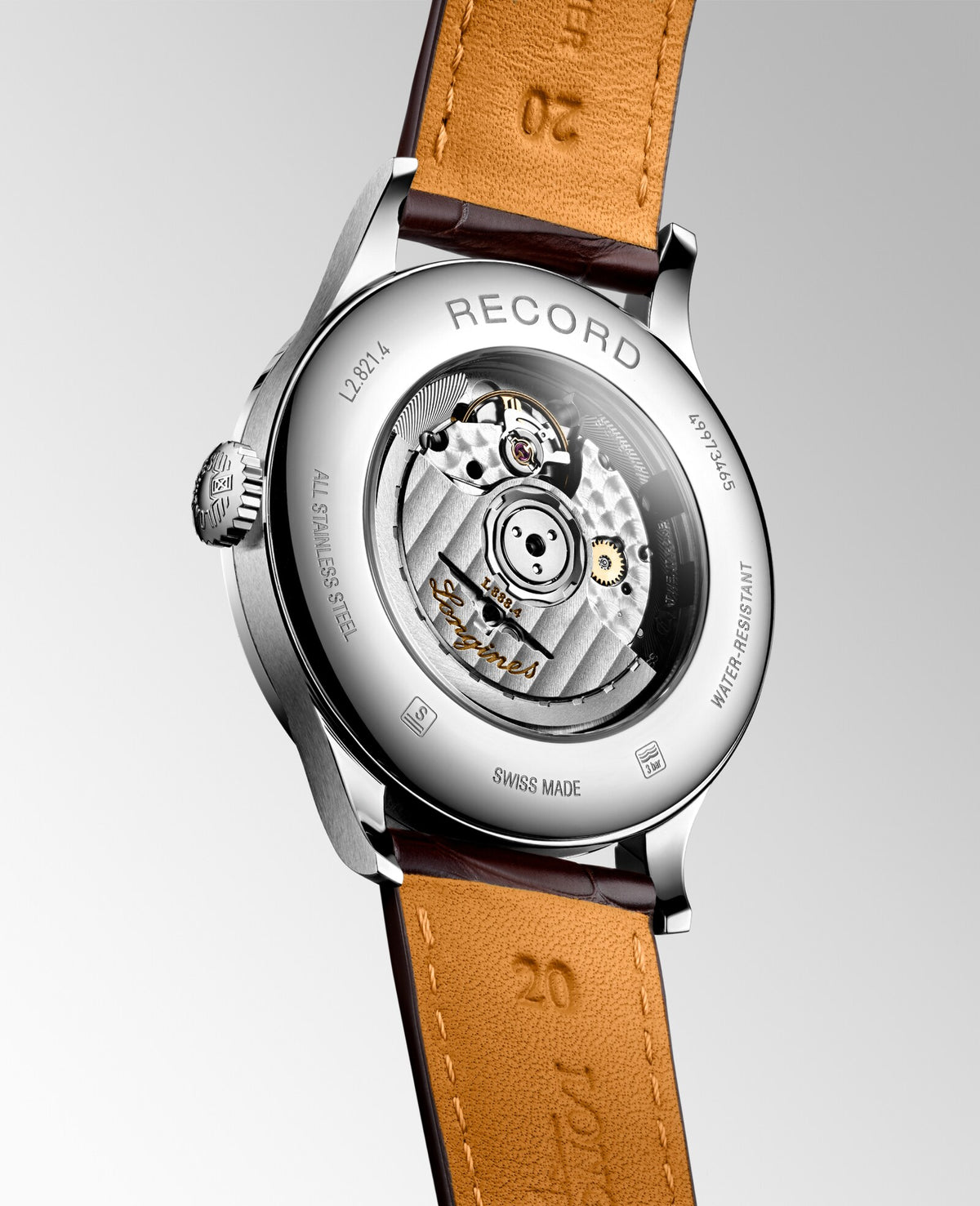 [SIMCHA-OFFICIAL-GALLERY:L2.821.4.11.2:04] Longines Record 40.00mm Automatic White matt Dial Brown Alligator Strap Watch — official gallery view 4