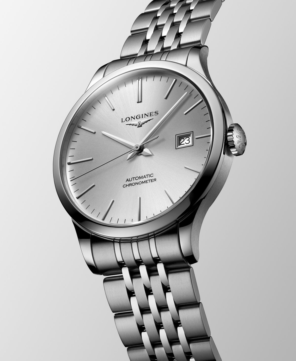 [SIMCHA-OFFICIAL-GALLERY:L2.821.4.72.6:03] Longines Record 40.00mm Automatic Sunray silver Dial Stainless Steel Bracelet Watch — official gallery view 3