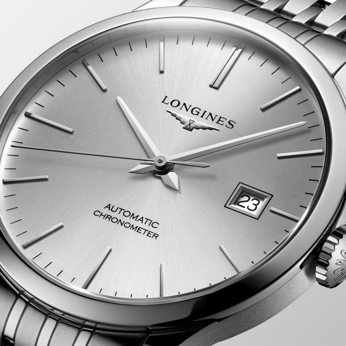 [SIMCHA-OFFICIAL-GALLERY:L2.821.4.72.6:02] Longines Record 40.00mm Automatic Sunray silver Dial Stainless Steel Bracelet Watch — official gallery view 2