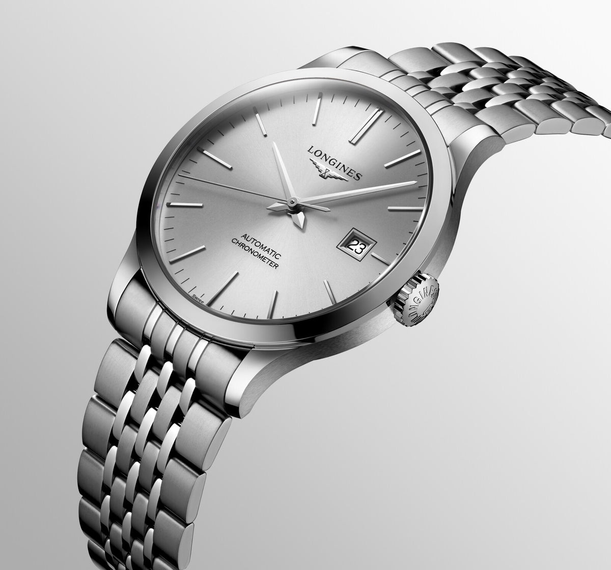 [SIMCHA-OFFICIAL-GALLERY:L2.821.4.72.6:05] Longines Record 40.00mm Automatic Sunray silver Dial Stainless Steel Bracelet Watch — official gallery view 5