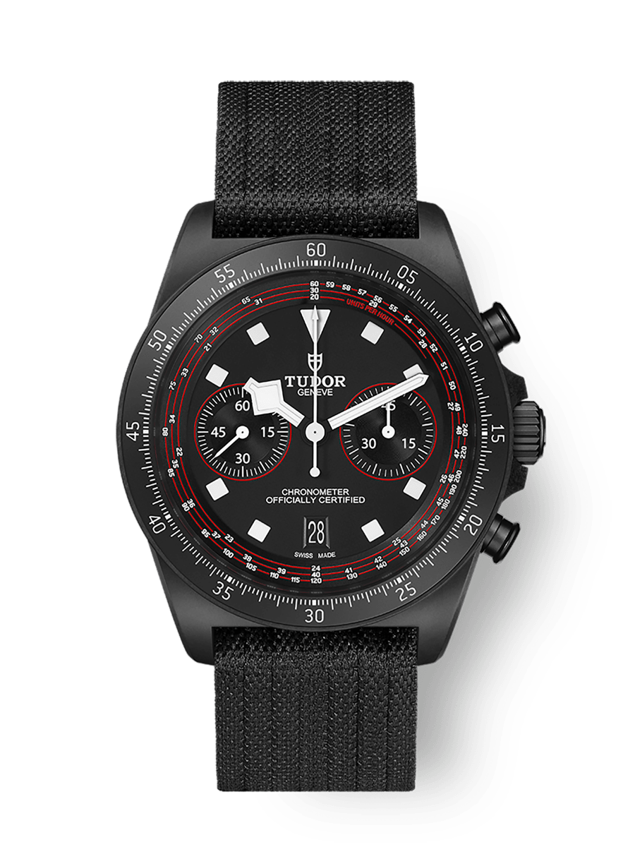 [SIMCHA-TOP500:TUDOR:M25827KN-0001:01] Pelagos FXD Chrono 43mm black carbon composite case Black fabric strap