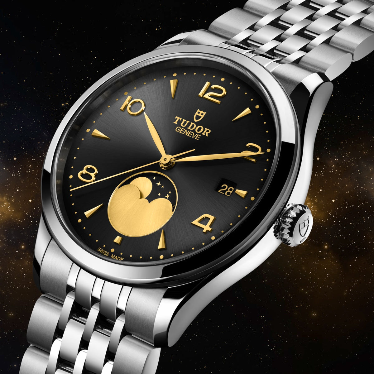 TUDOR 1926 39mm Automatic Black satin sun-brushed dial with applied numerals and moon phase indicator Dial Steel Bracelet Watch