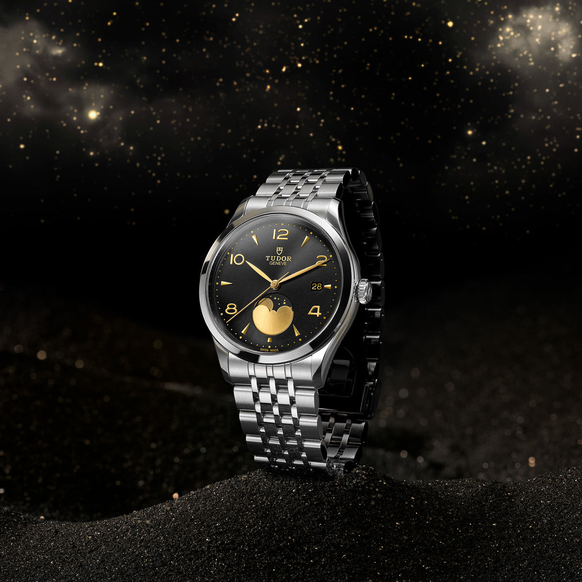 TUDOR 1926 39mm Automatic Black satin sun-brushed dial with applied numerals and moon phase indicator Dial Steel Bracelet Watch