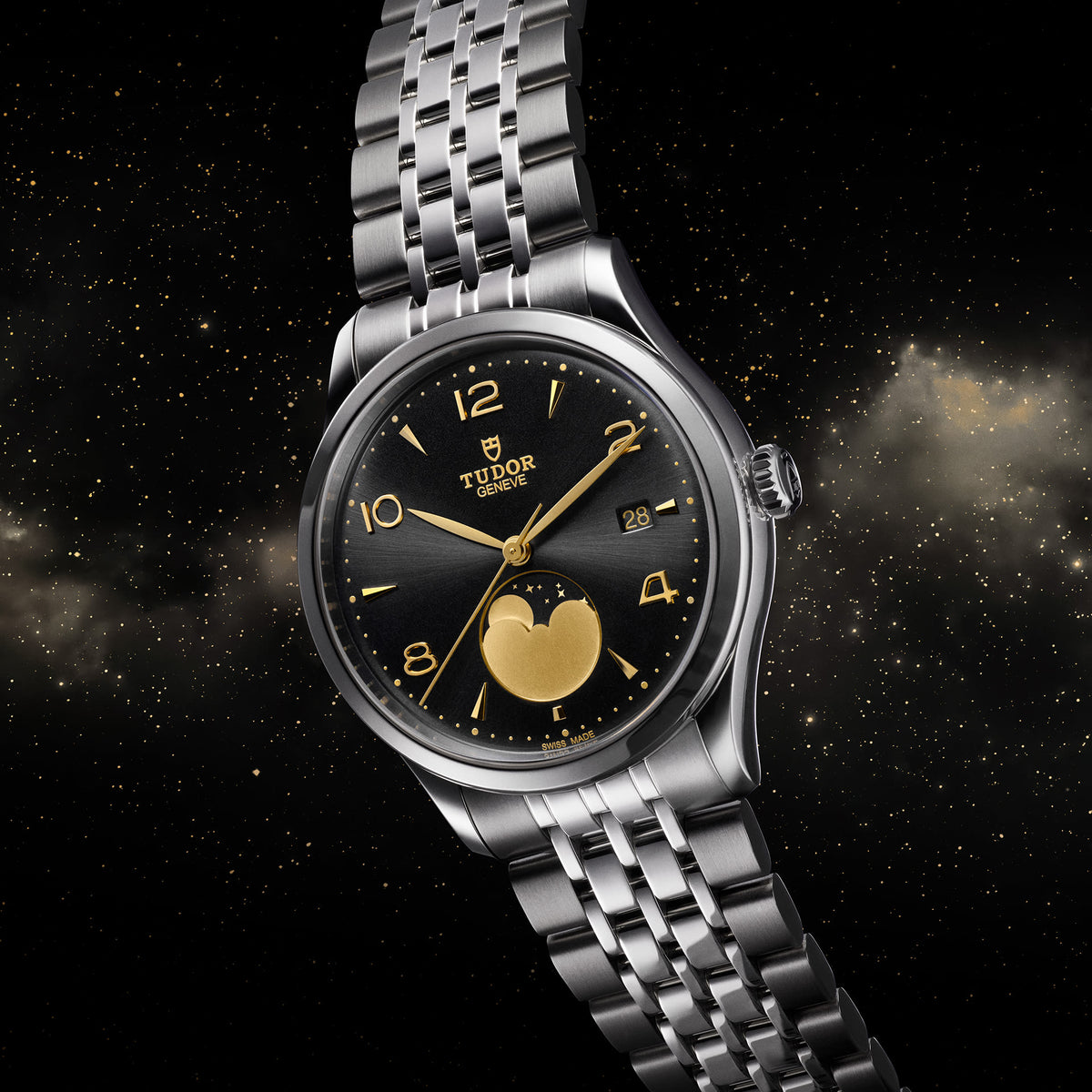 TUDOR 1926 39mm Automatic Black satin sun-brushed dial with applied numerals and moon phase indicator Dial Steel Bracelet Watch