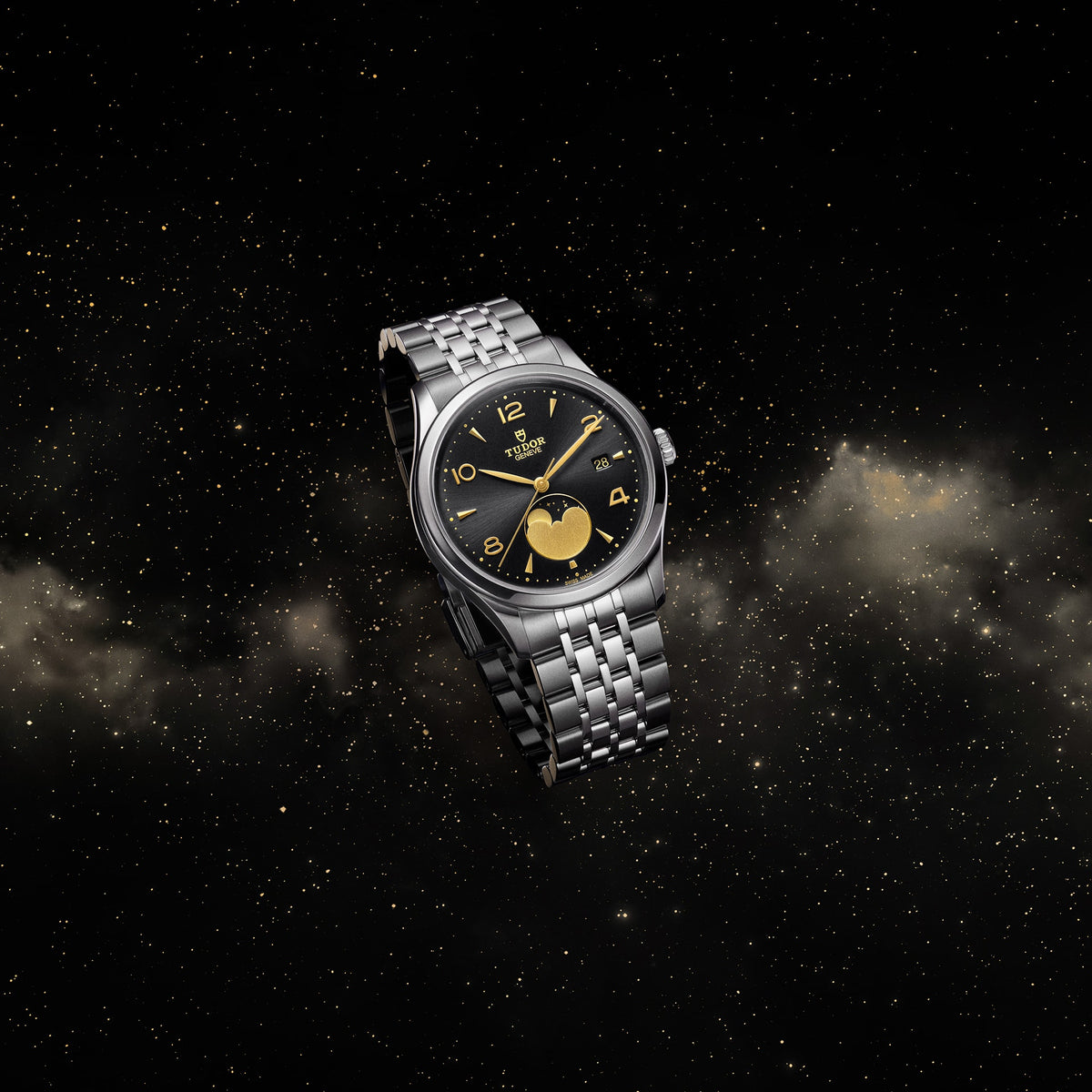 TUDOR 1926 39mm Automatic Black satin sun-brushed dial with applied numerals and moon phase indicator Dial Steel Bracelet Watch