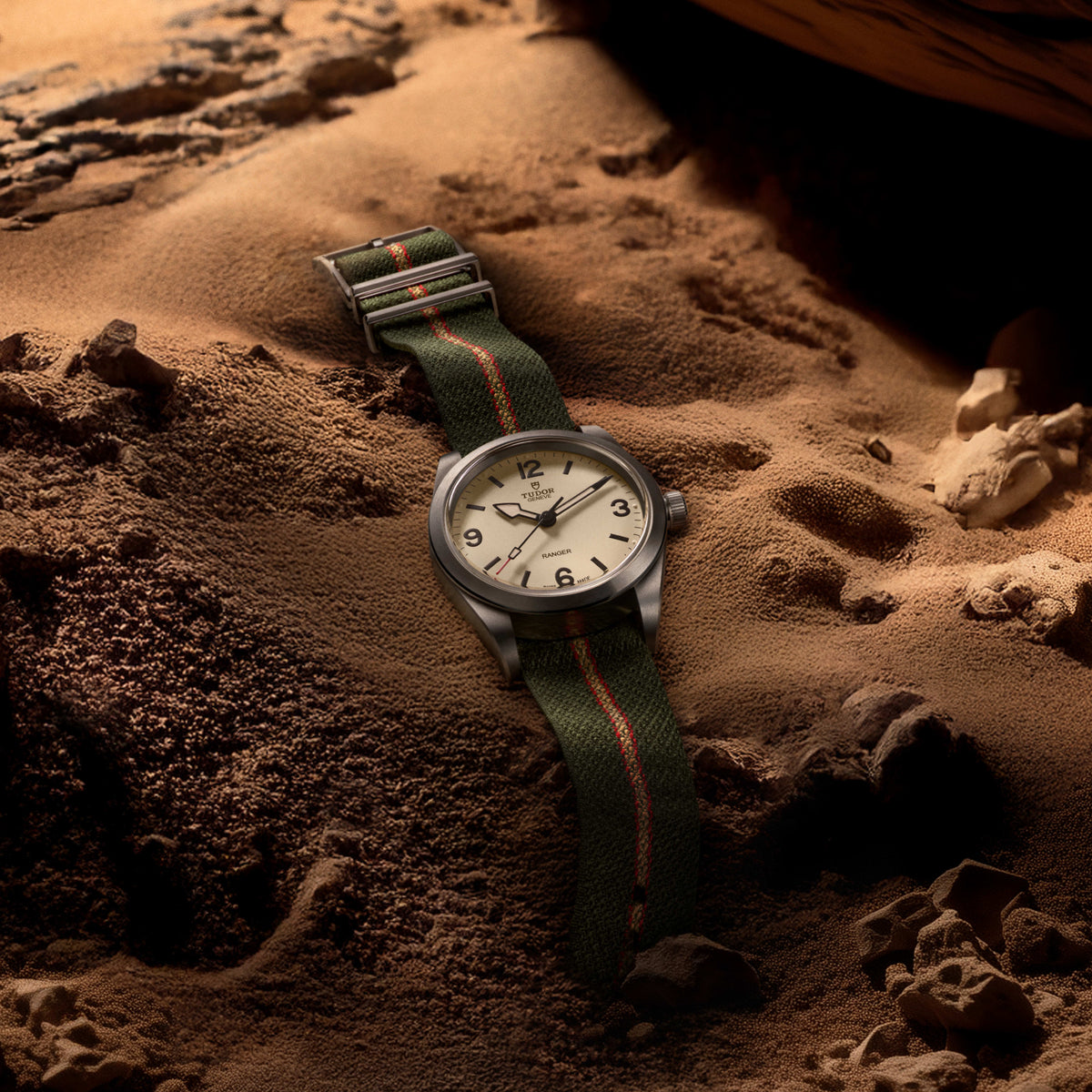 TUDOR Ranger 36mm Automatic Beige Dial Green Fabric Bracelet Watch