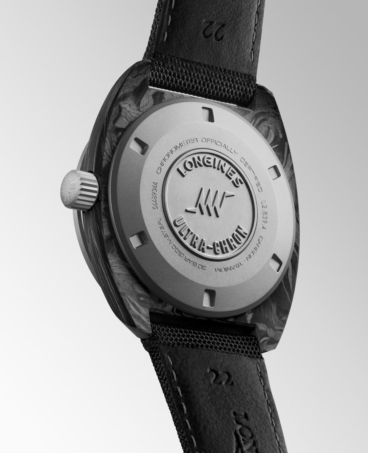 [SIMCHA-TOP500:LONGINES:L2.839.4.52.2:05] ULTRA‑CHRON CARBON L2.839.4.52.2 Automatic, Titanium and carbon, Anthracite, Strap Watch - Watch back