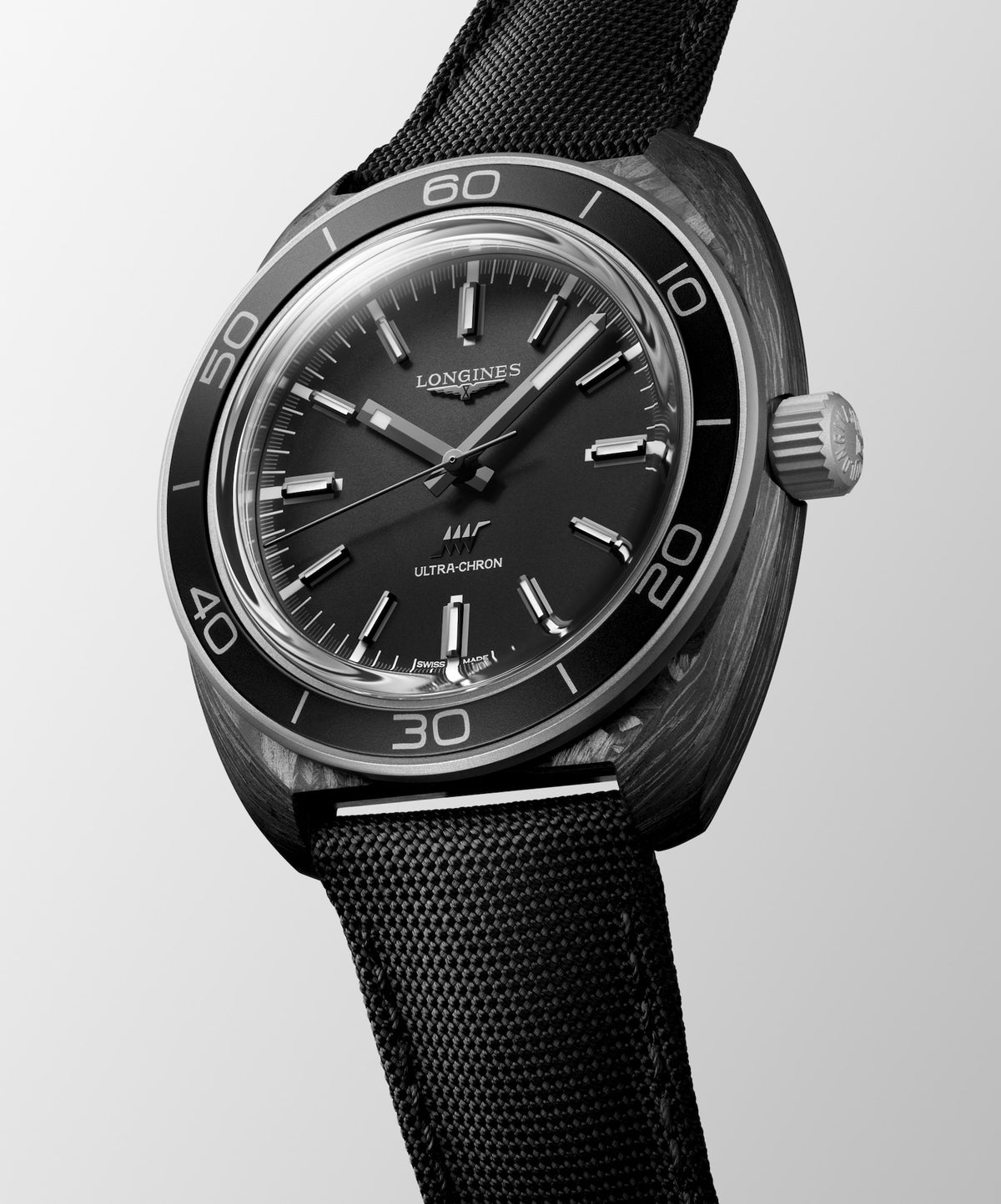 [SIMCHA-TOP500:LONGINES:L2.839.4.52.2:04] ULTRA‑CHRON CARBON L2.839.4.52.2 Automatic, Titanium and carbon, Anthracite, Strap Watch - Watch face
