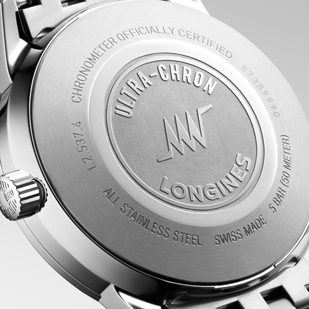 [SIMCHA-TOP500:LONGINES:L2.537.4.72.6:03] ULTRA-CHRON CLASSIC L2.537.4.72.6 Automatic, Stainless steel, Sunray silver, Bracelet Watch - Back close up