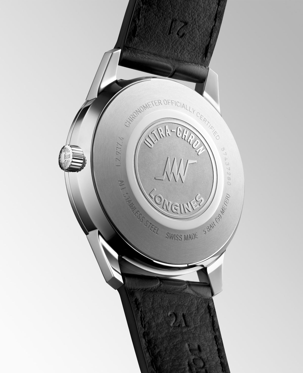 [SIMCHA-STANDALONE:L2.937.4.72.2:05] Longines Ultra-Chron Classic 40.00 mm Automatic Sunray silver Dial Black Alligator strap Watch – L2.937.4.72.2 – ULTRA-CHRON CLASSIC L2.937.4.72.2 Automatic, Stainless steel, Sunray silver, Strap Watch - Watch back