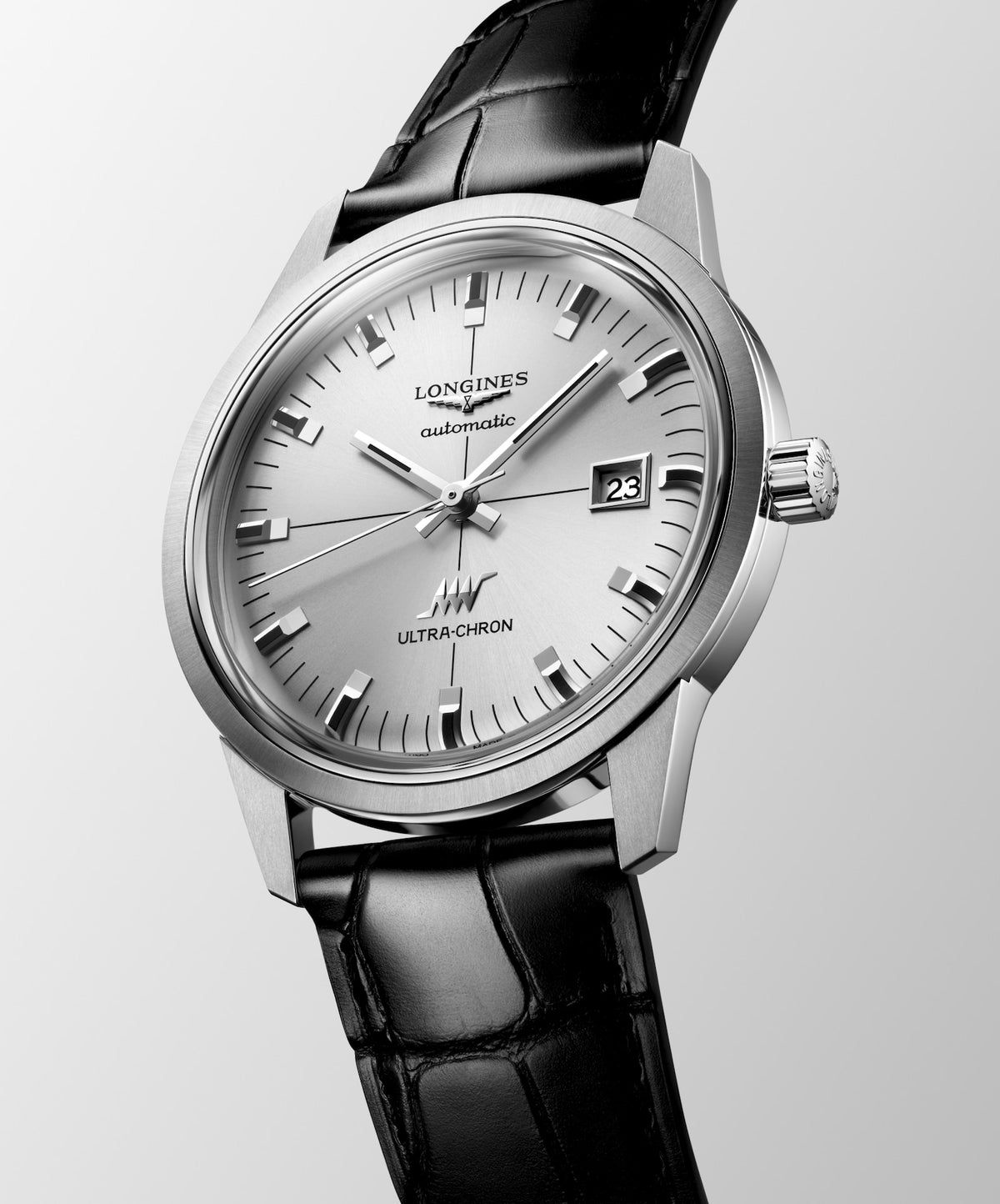 [SIMCHA-STANDALONE:L2.937.4.72.2:04] Longines Ultra-Chron Classic 40.00 mm Automatic Sunray silver Dial Black Alligator strap Watch – L2.937.4.72.2 – ULTRA-CHRON CLASSIC L2.937.4.72.2 Automatic, Stainless steel, Sunray silver, Strap Watch - Watch face