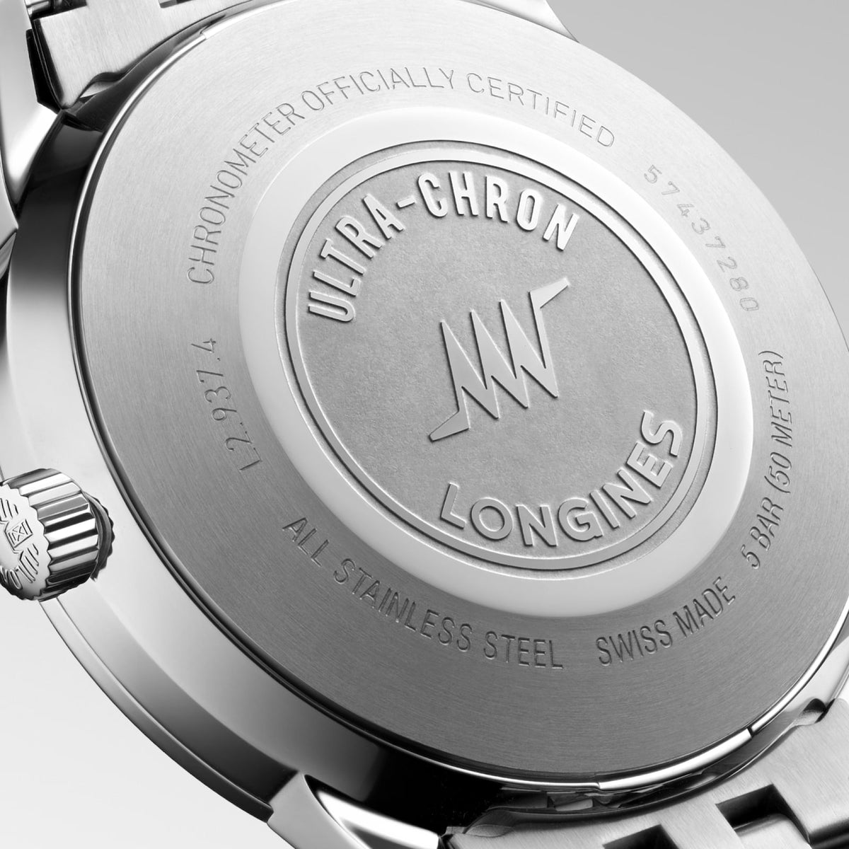 [SIMCHA-STANDALONE:L2.937.4.72.6:03] Longines Ultra-Chron Classic 40.00 mm Automatic Sunray silver Dial Stainless steel Bracelet Watch – L2.937.4.72.6 – ULTRA-CHRON CLASSIC L2.937.4.72.6 Automatic, Stainless steel, Sunray silver, Bracelet Watch - Back close up