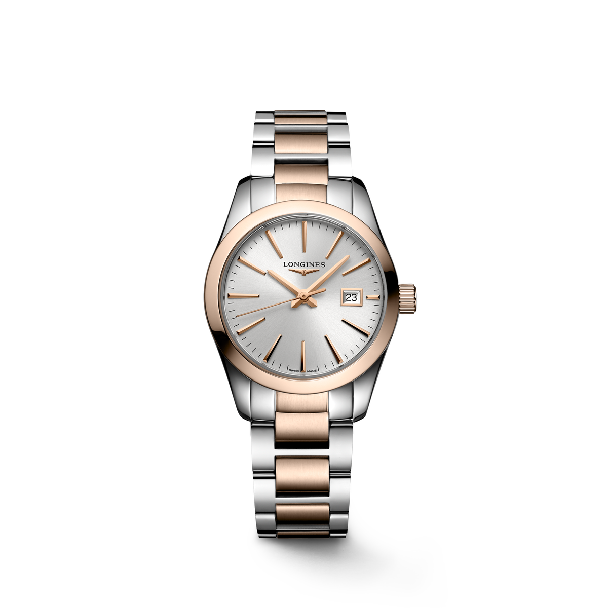 Longines Conquest Classic 29.50mm Quartz Sunray silver Dial Red Stainless Steel Bracelet Watch
