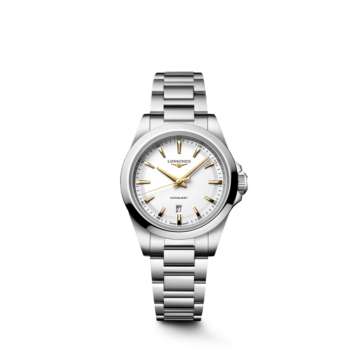 Longines Conquest 30.00mm Quartz White sandblasted Dial Stainless Steel Bracelet Watch