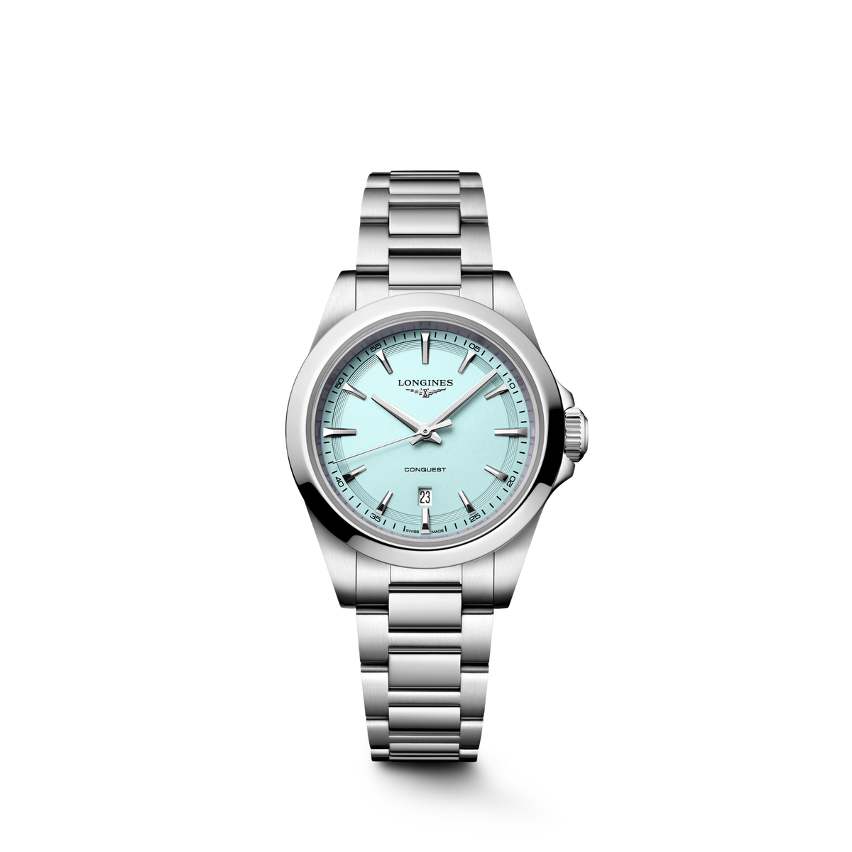 Longines Conquest 30.00mm Quartz Mint Blue sandblasted Dial Stainless Steel Bracelet Watch