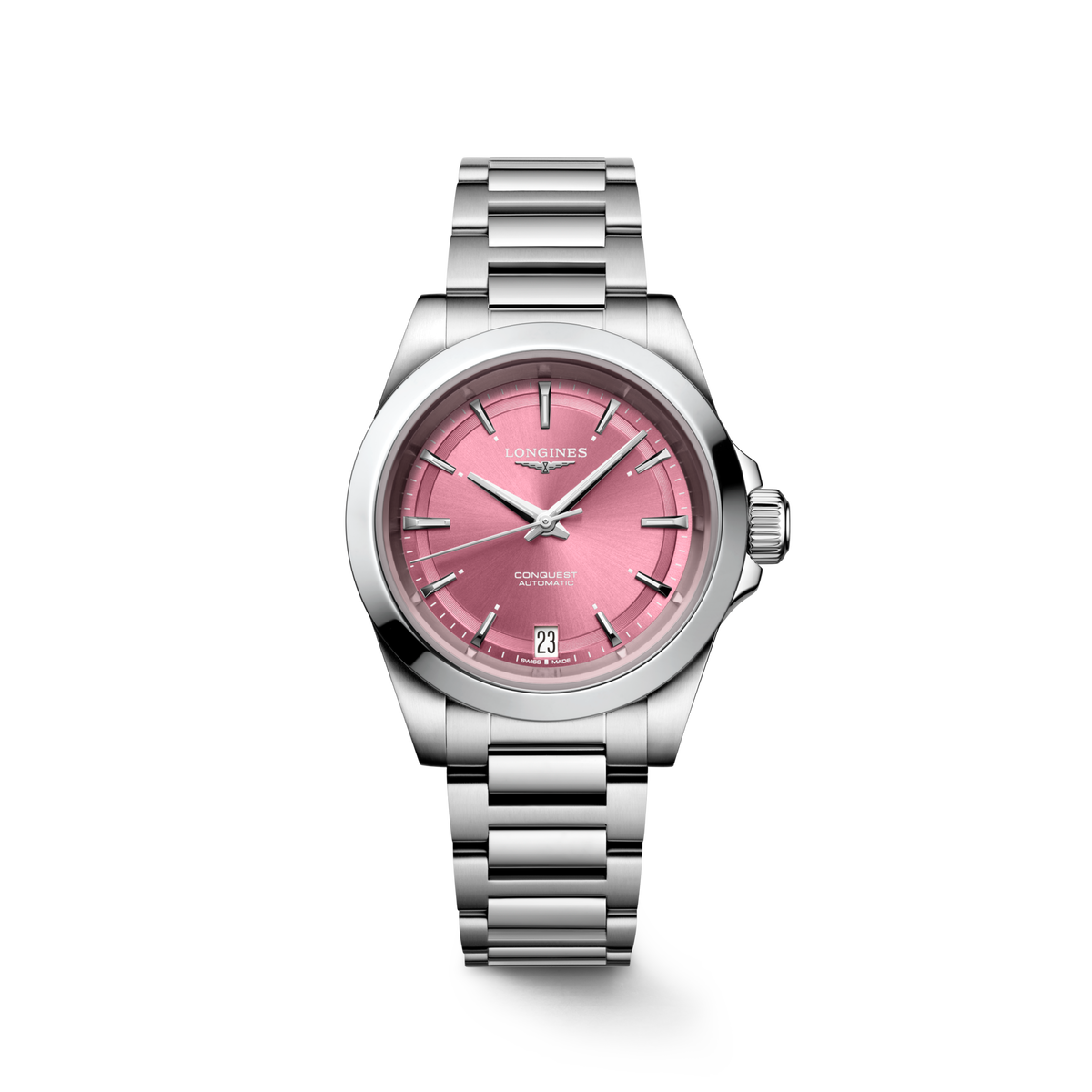 Longines Conquest 34.00mm Automatic Sunray pink Dial Stainless Steel Bracelet Watch