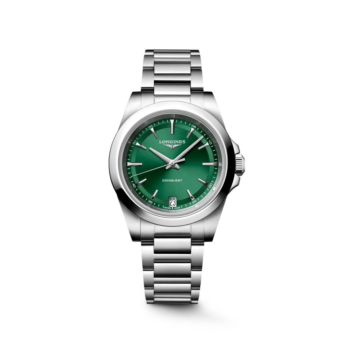 Longines Conquest 34.00mm Quartz Sunray green Dial Stainless Steel Bracelet Watch