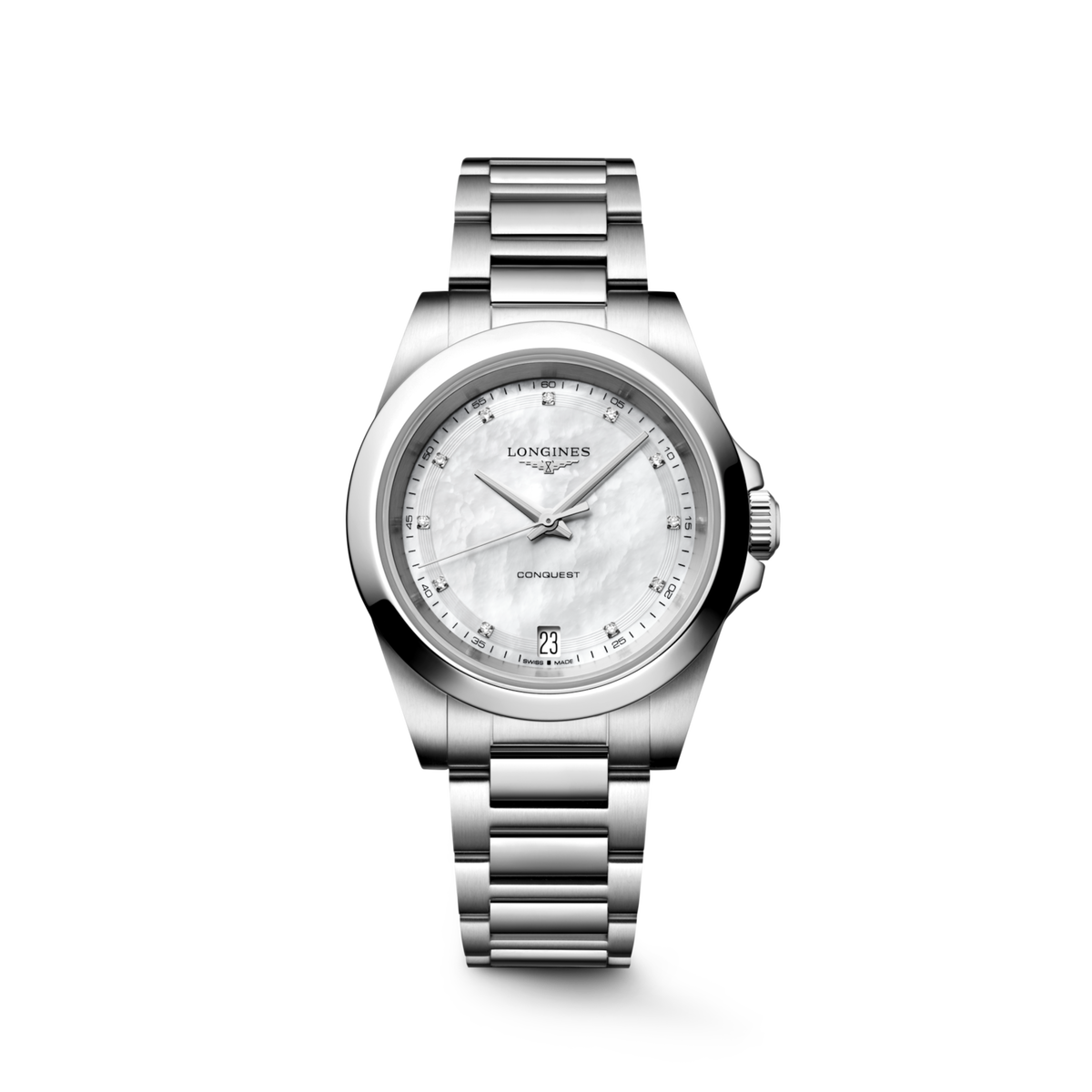 Longines Conquest 34.00mm Quartz White mother-of-pearl Dial Stainless Steel Bracelet Watch
