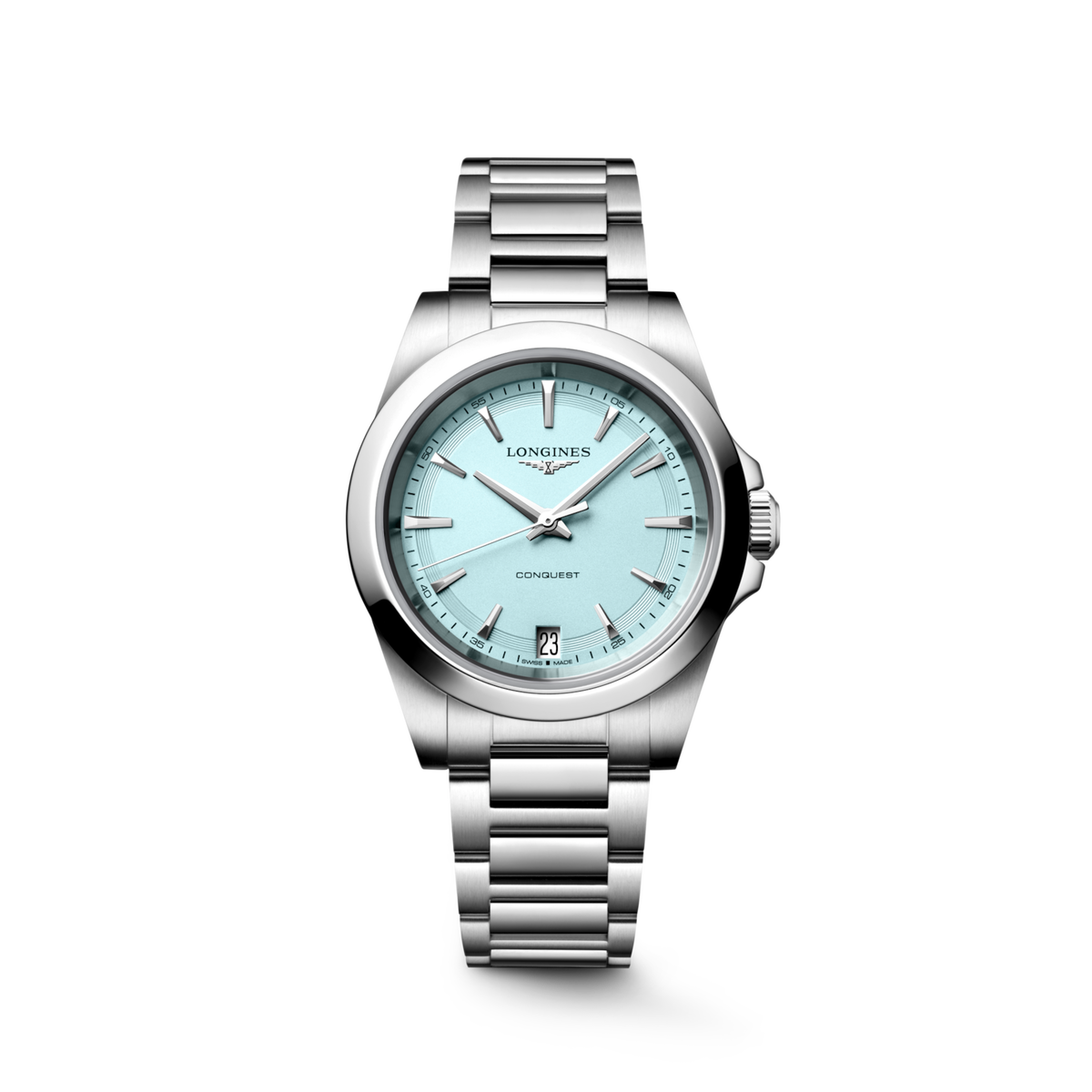 Longines Conquest 34.00mm Quartz Mint Blue sandblasted Dial Stainless Steel Bracelet Watch