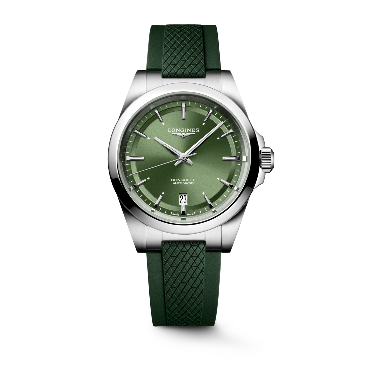 Longines Conquest 38.00mm Automatic Sunray green Dial Green Rubber Strap Watch