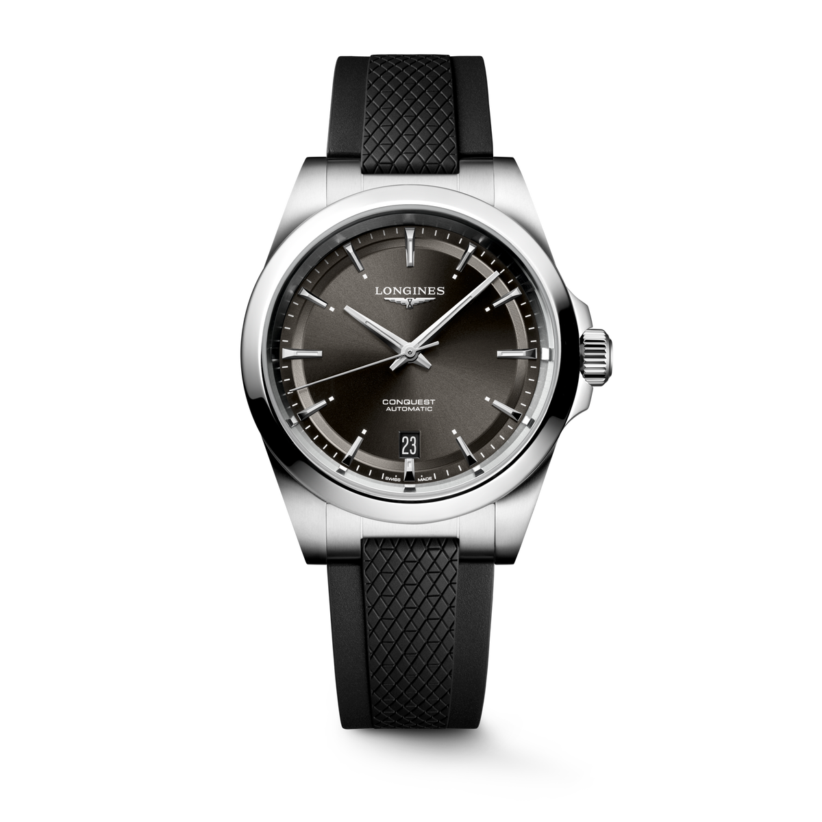 Longines Conquest 38.00mm Automatic Sunray black Dial Black Rubber Strap Watch