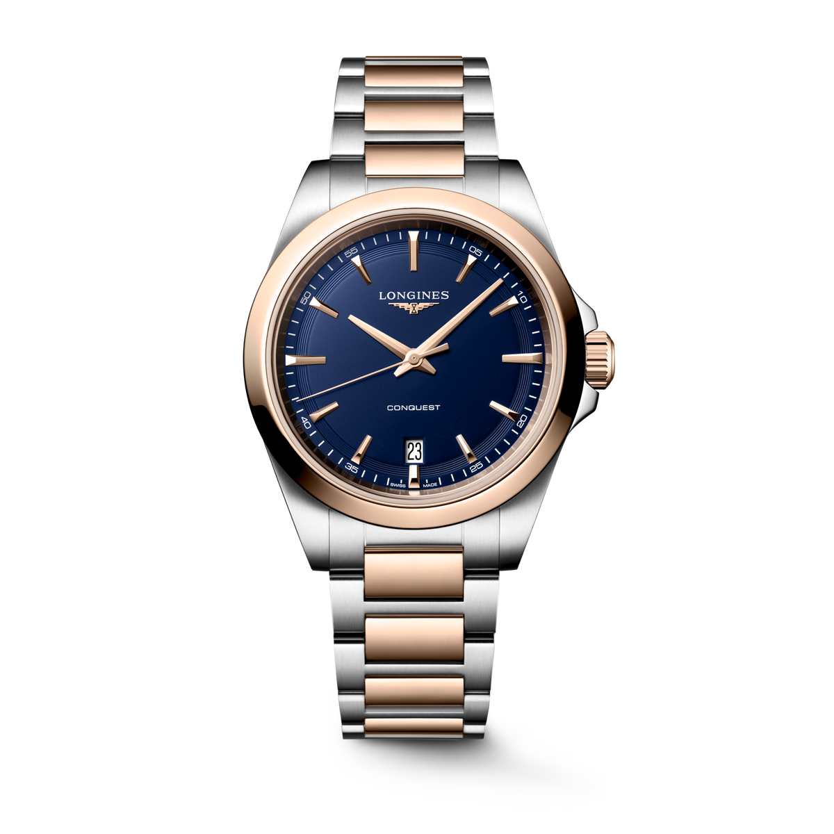 Longines Conquest 38.00mm Quartz Blue sandblasted Dial Red Stainless Steel Bracelet Watch