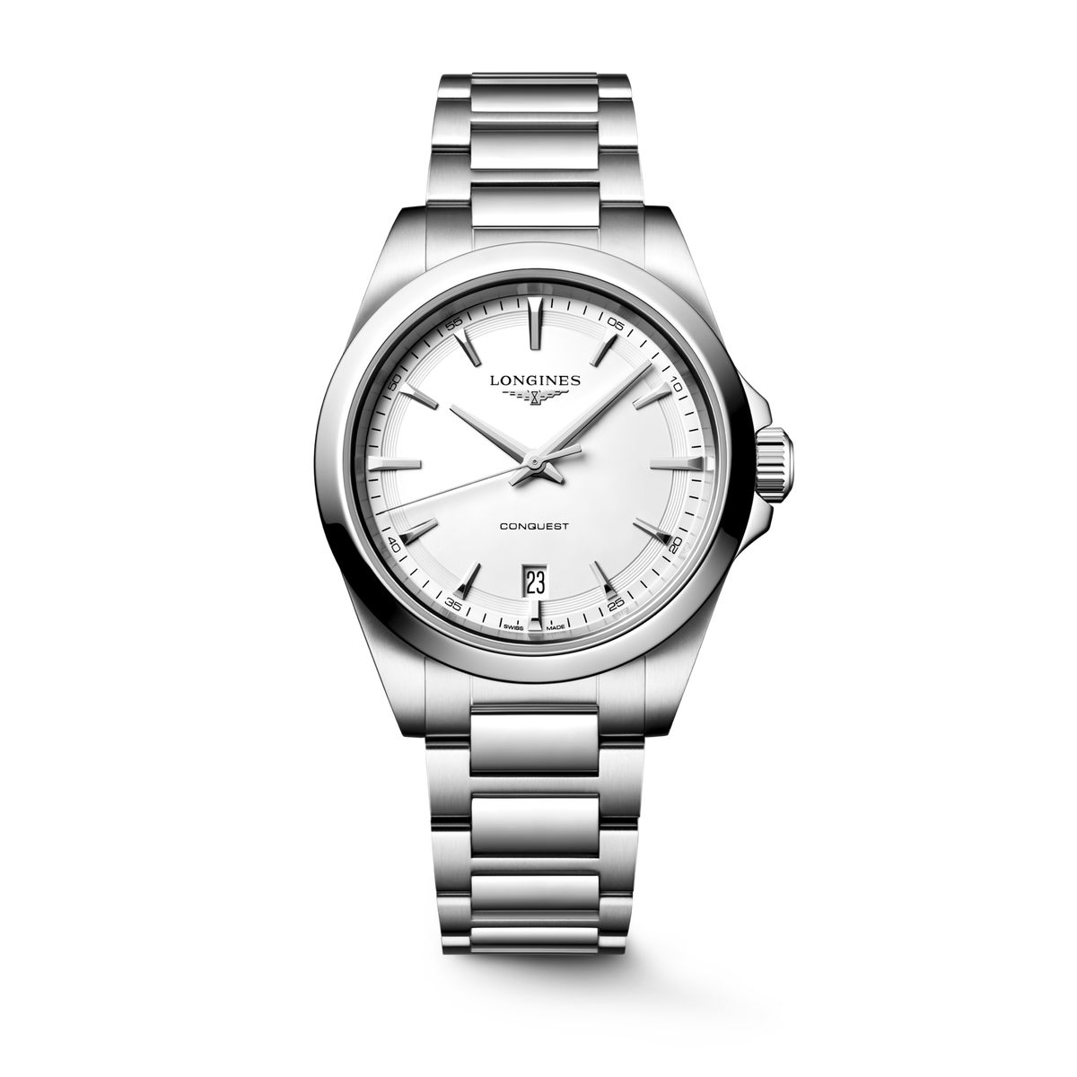 Longines Conquest 38.00mm Quartz White sandblasted Dial Stainless Steel Bracelet Watch