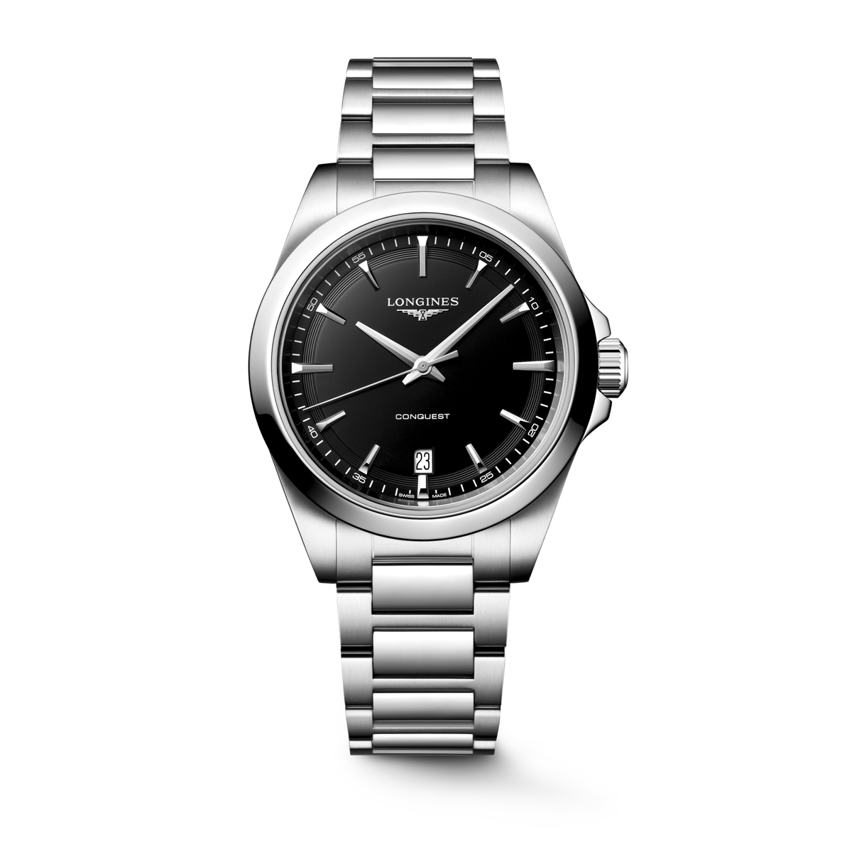 Longines Conquest 38.00mm Quartz Black sandblasted Dial Stainless Steel Bracelet Watch