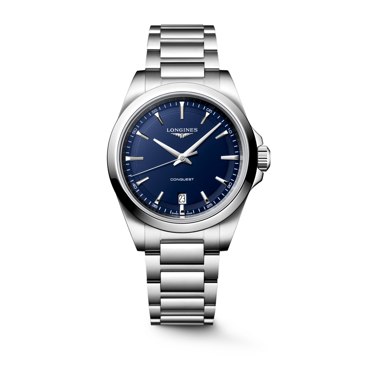 Longines Conquest 38.00mm Quartz Blue sandblasted Dial Stainless Steel Bracelet Watch
