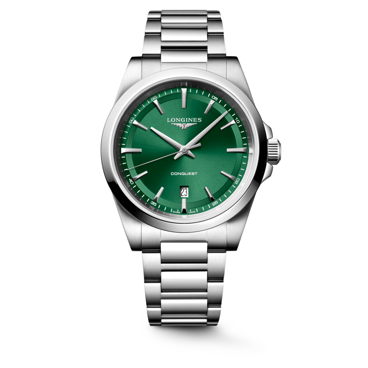 Longines Conquest 41.00mm Quartz Sunray green Dial Stainless Steel Bracelet Watch