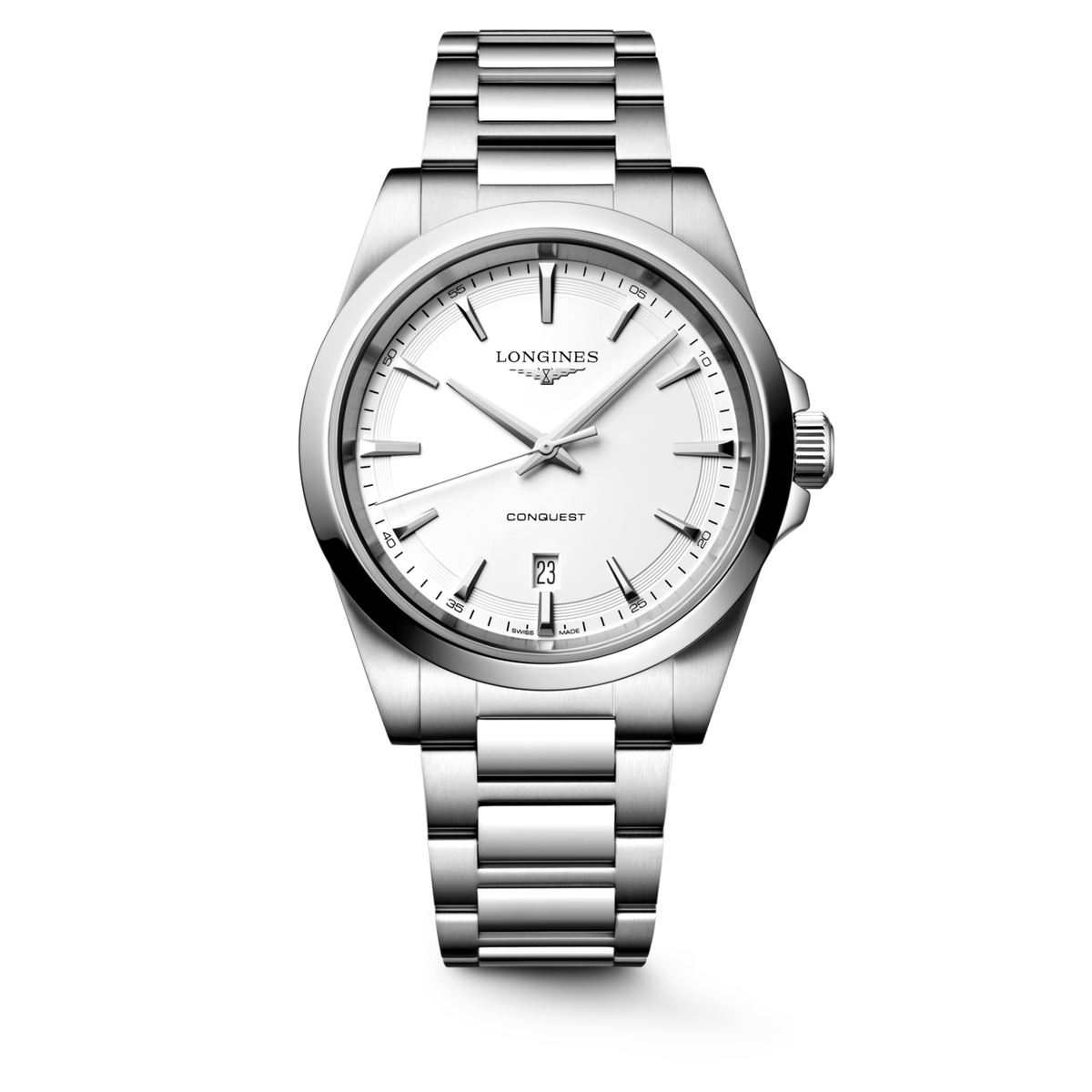 Longines Conquest 41.00mm Quartz White sandblasted Dial Stainless Steel Bracelet Watch