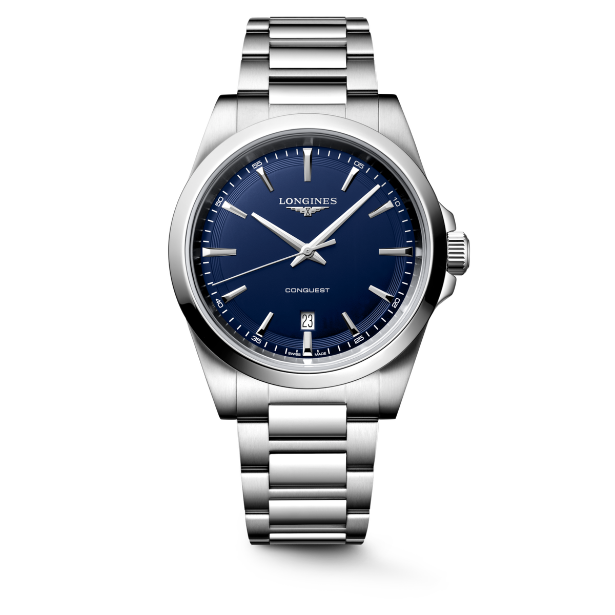 Longines Conquest 41.00mm Quartz Blue sandblasted Dial Stainless Steel Bracelet Watch