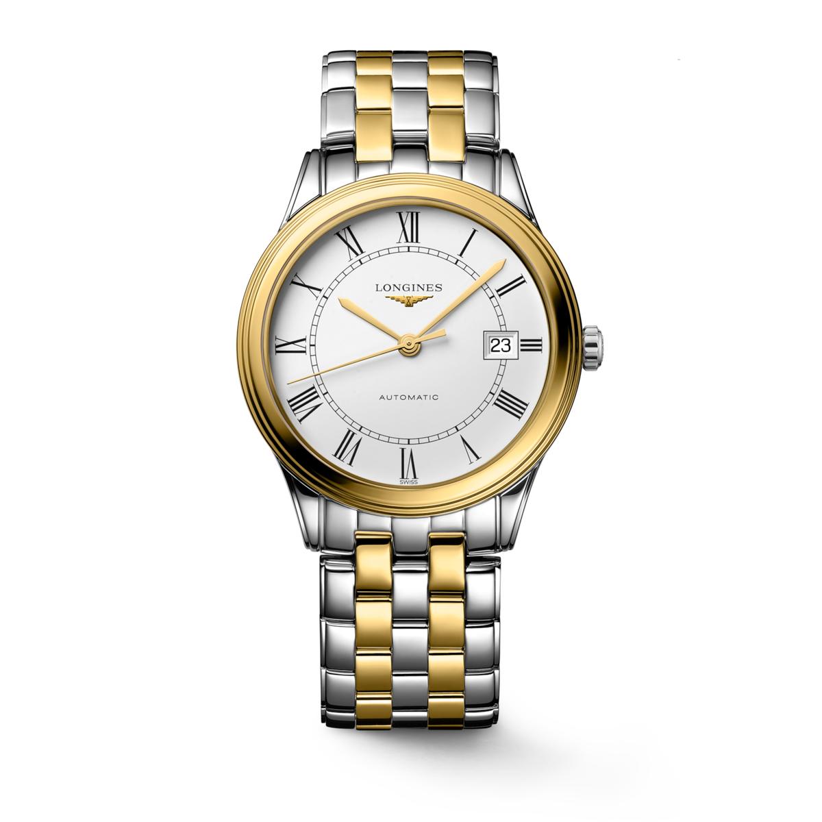[SIMCHA-STANDALONE:L4.974.3.21.7:01] Longines Flagship Classic 38.5mm Automatic Silver Dial Yellow PVD Two-Tone Watch – L4.974.3.21.7 – FLAGSHIP CLASSIC L4.974.3.21.7 Automatic, Stainless steel and yellow PVD coating, White matt, Bracelet Watch - Watch soldier