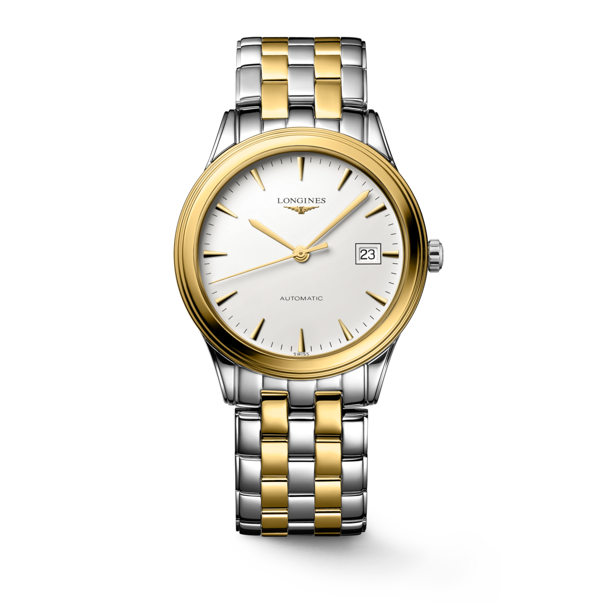 [SIMCHA-STANDALONE:L4.974.3.22.7:01] Longines Flagship Classic 38.5mm Automatic Silver Dial Yellow PVD Two-Tone Watch – L4.974.3.22.7 – FLAGSHIP CLASSIC L4.974.3.22.7 Automatic, Stainless steel and yellow PVD coating, White matt, Bracelet Watch - Watch soldier