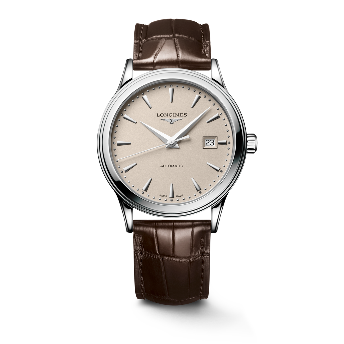 Longines Flagship Classic 40.00mm Automatic Beige Dial Brown Alligator Strap Watch