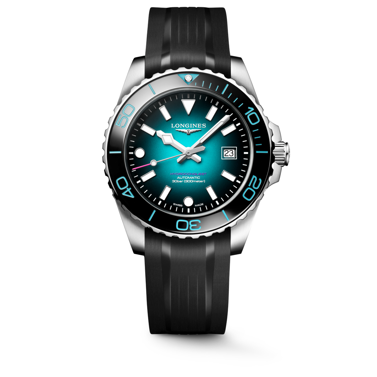 Longines HydroConquest 42.00mm Automatic Teal gradient lacquered polished Dial Black Rubber Strap Watch