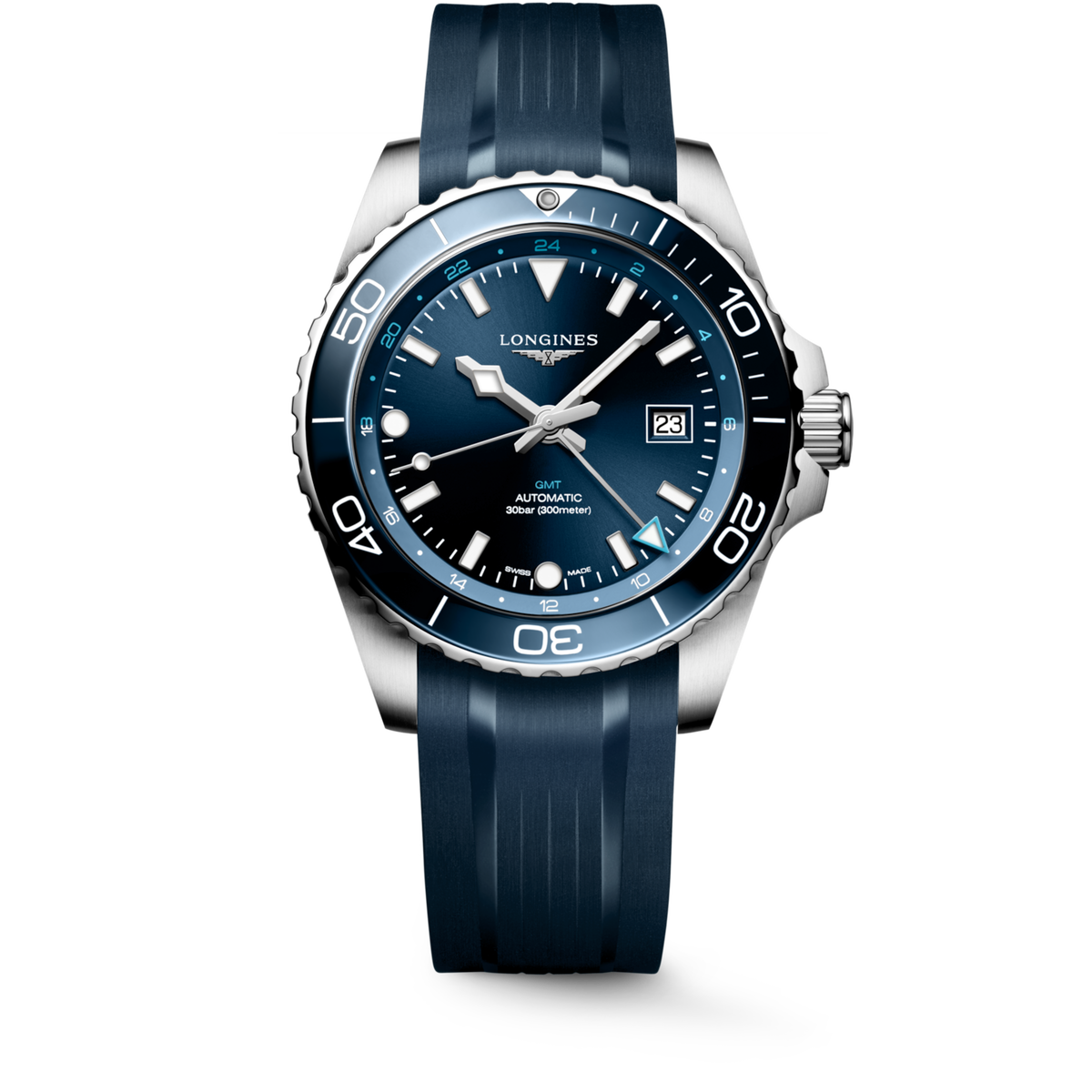 [SIMCHA-TOP500:LONGINES:L3.890.4.96.9:01] HYDROCONQUEST GMT L3.890.4.96.9 Automatic, Stainless steel and ceramic bezel, Sunray blue, Strap Watch - Watch soldier