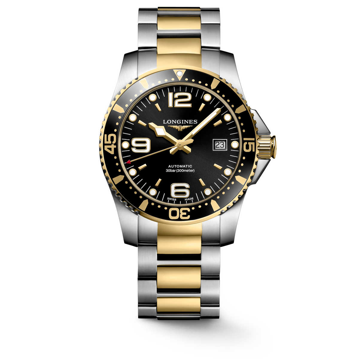 Longines HydroConquest 41.00mm Automatic Sunray black Dial Yellow Stainless Steel Bracelet Watch
