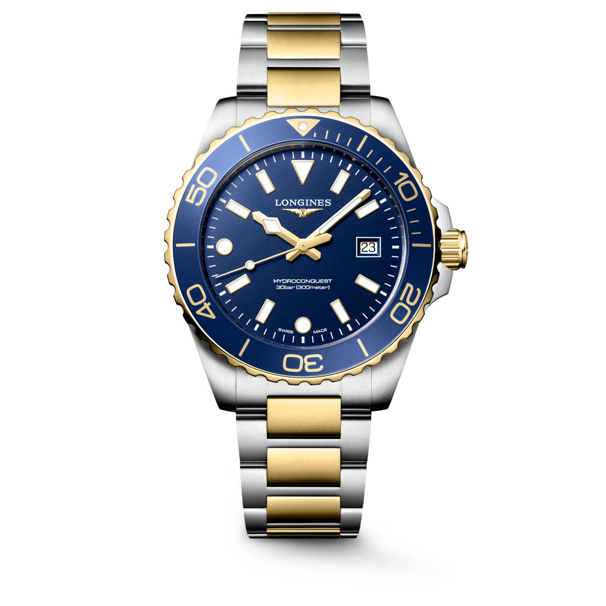 Longines HydroConquest 42.00mm Quartz Blue sandblasted Dial Yellow Stainless Steel Bracelet Watch